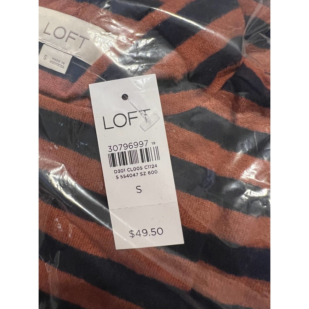 NWT Loft Rust/Brown & Navy Striped Soft Knit Mock Neck Top - SIZE LARGE - Picture 6 of 10